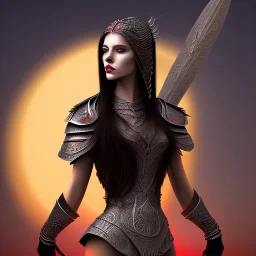 black long hairs lady warrior top under sunset