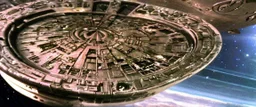 a screen capture from a star trek movie of a battle-damaged starship enterprise IN the year 2380 IS IN A BATTLE with monster ufos sci-fi meticulous, highly-polished, photorealistic, studio production, intricately detailed, GALACTIC, directed by gene Roddenberry, move saucer section forward and nacelles back