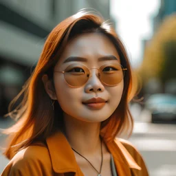 A picture of a beautiful asian woman in 2023, in a sunny city, aged 25, with color