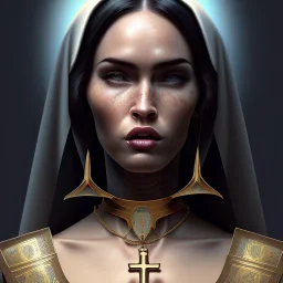 portrait of megan fox as a sultry nun, catholic, church, bible, christian, intricate, headshot, highly detailed, digital painting, artstation, concept art, sharp focus, cinematic lighting, illustration, art by artgerm and greg rutkowski, alphonse mucha, cgsociety