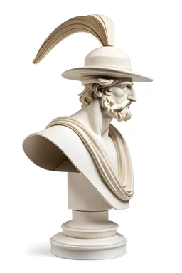 greek sculpture male with a hat and a feather