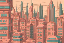 view of a futuristic city in the style of wes anderson