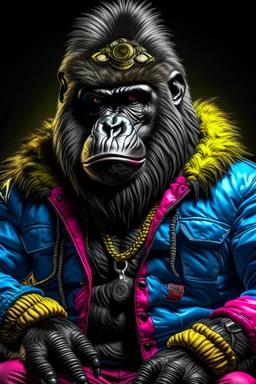 humanised gorilla, dressed like a rapper, photography, super detailed,