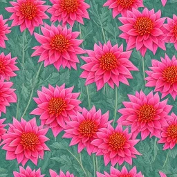 highly detailed painting of beautiful, intricate Dahlia flowers, seamless pattern, American Romanticism