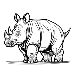 cute African Rhinoceros, black and white, white background, clean lines, coloring page for kids