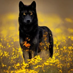 Black wolf with yellow and red