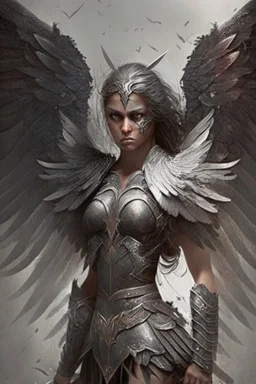female warrior angel with black wings