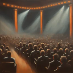 oil painting of a Smokey concert stage