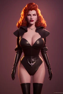 Rita Hayworth as evil queen in black leather, busty, cleavage, curvy, angry, stern look. character design by cory loftis, fenghua zhong, ryohei hase, ismail inceoglu and ruan jia. unreal engine 5, artistic lighting, highly detailed, photorealistic, fantasy