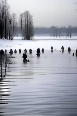 corpses in frozen lake , the lake is covered with ice , and a serial killer wants to throw a new corpse in with the cropses