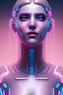 cyberpunk, head, women, portrai, tron sketch of a girl on lined paperA beautiful one nude body of a make up smiling woman blond long hair, alone, high key lighting, volumetric light high details with white stripes and blue eye, smiling with plump pink lips, flowers around, unreal engine petit prince belle fine, profil de trois quart, grand front cosmique, peau bleu cristalline, yeux bleu, perle sur le front long cheveux blond et rose etoilé, cristaux sur le corps, collier de grande princesse, l