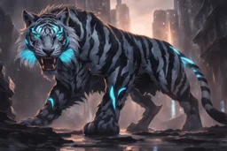Venom in 8k solo leveling shadow artstyle, ice white tiger them, neon effect, full body, apocalypse, intricate details, highly detailed, high details, detailed portrait, masterpiece,ultra detailed, ultra quality