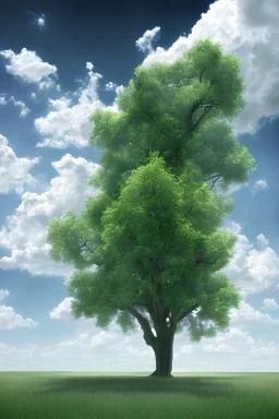 A tree made of hyperrealist clouds, beautiful, plain clean and clear sky in the background