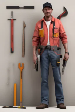 draw a helpful and handy man with tools that always is ready to help