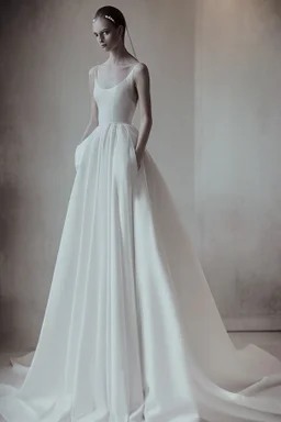 Long Luxurious White Wedding Dress Photorealistic