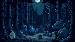 many monsters in the dark forest, far distance
