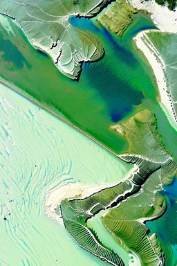 Satellite view of estuaries and boats