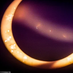 Two large crescent moon with shiny stars, dark, hazy, macro photography, tilt shift blur, high definition, 8k, beautiful, night sky, wind, stars, detailed warped, water droplets