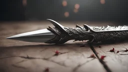 photoreal magnificent thorned dagger with rose thorns along the blade by lee jeffries, otherworldly, in the style of fantasy movies, photorealistic, shot on Hasselblad h6d-400c, zeiss prime lens, bokeh like f/0.8, tilt-shift lens 8k, high detail, smooth render, unreal engine 5, cinema 4d, HDR, dust effect, vivid colors