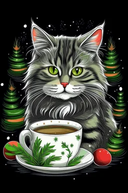 Christmas cat and coffee graphic