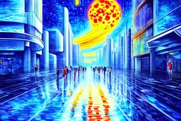 Epic futuristic street, exoplanet in the sky, impressionism painting