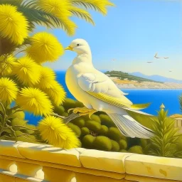 Neoclassicism realistic yellow cote d'azur landscape sea white dove