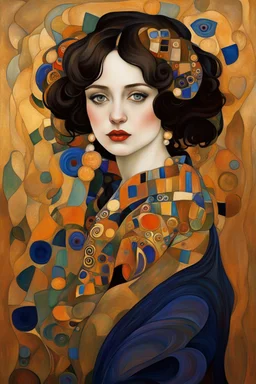 Woman 9n style of Gustav Klimt. Rich, lovely colors, cubism style