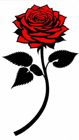 a rose where the stem and leaves(black) is made of smoke, and the flower(red) is made of flame shapes that spiral in the middle, vector in a hotrod and tattoo style