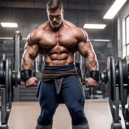 over muscular jedi with gigantic biceps with veins in the training room