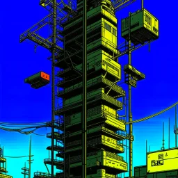 cyberpunk retro futuristic for comics really tall from far away