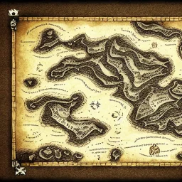 dnd, fantasy, map of the realm, black sand, map, parchment, illustration, river of blood, demonic