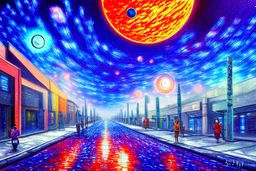 Epic futuristic street, exoplanet in the sky, impressionism painting