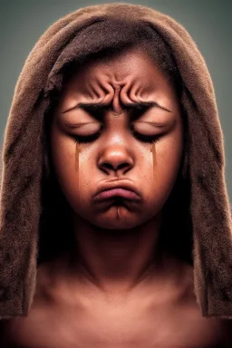Crying girl, sad, expressive, emotive, frowning, furrowed eyebrows, pouting lips, African American