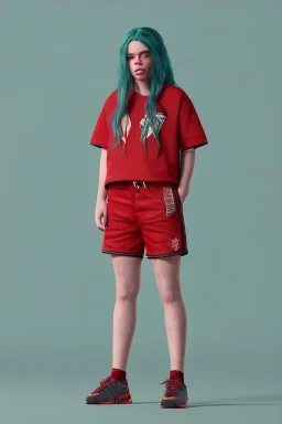 Billie Eilish, in shorts, photorealistic, 8k