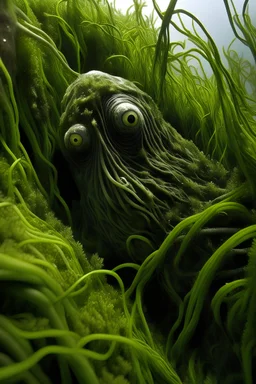 ostopus hidding in seaweed scary