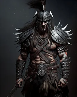 Warrior warrior with leather and metal clothes