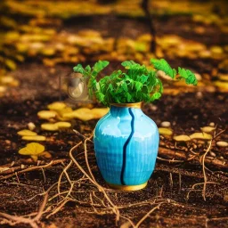 artistic photo of a tiny cracked ceramic vase repaired with gold, kintsugi, garden setting, beautiful landscape photography, beautiful, vines and leaves, delicate, cinematic, high detail, beautiful composition, delicate arrangement, aesthetic, soft lighting, award winning photography, tender