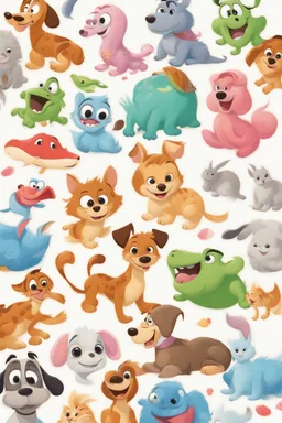 simple picture for toddlers, pets, disney and pixar style, colorful cover