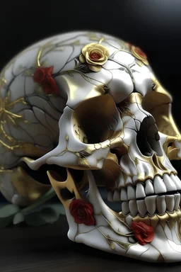 kintsugi decaying skull and roses, intricate detail, ultra realistic, ultra detailed, 8k--v 4