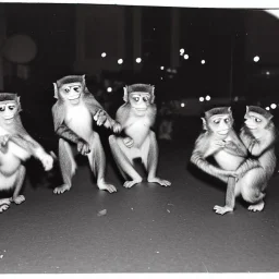 Old photo of new year's party monkey with dancing cats