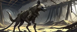 anthro hyena gladiator inside an arena, post-apocalyptic, concept art