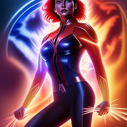 Dark Phoenix, X-Men , Jean Gray. hyperfantastic,hyperscifi,unreal engine 5.best colours,deep purple . fire theme .blue neon smoke.cinamatic,full cinematic lights.beautiful body details,beautiful face details,8k,hyperdetails.