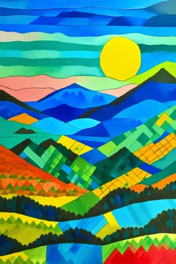 blue ridge mountains in style of paul klee