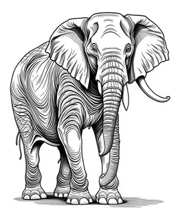 elephant, coloring image, full body (((((white background))))), only use an outline., real style, line art, white color, clean line art, white background, Sketch style