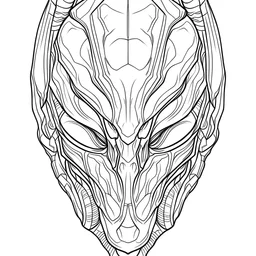 outline art for square predator alien scary face portrait coloring page for kids, classic manga style, anime style, realistic modern cartoon style, white background, sketch style, only use outline, clean line art, no shadows, clear and well outlined