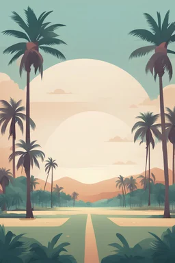 Flat illustration for with field in background and palm trees on the side nothing in the center