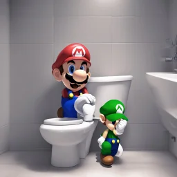 luigi from super mario peeing in the bathroom