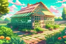 Vector. Illustration. realistic, Digital painting. english greenhouse in vegetable garden