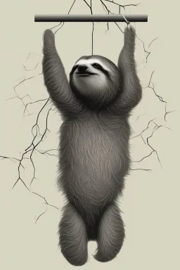 Simple sketch of Sloth hanging from tree