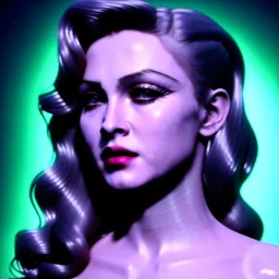 young madonna, blonde replicant woman, blade runner style, rain, fog, neon ambient, gradient color, clean skin, circuits, latex coat, cyber punk, neon, tubes, portrait, studio photo, unreal engine 5, smooth color, 16 bit, god lights, ray tracing, RTX, lumen lighting, ultra deatail, volumetric lighting, 3d, finely drawn, hd.